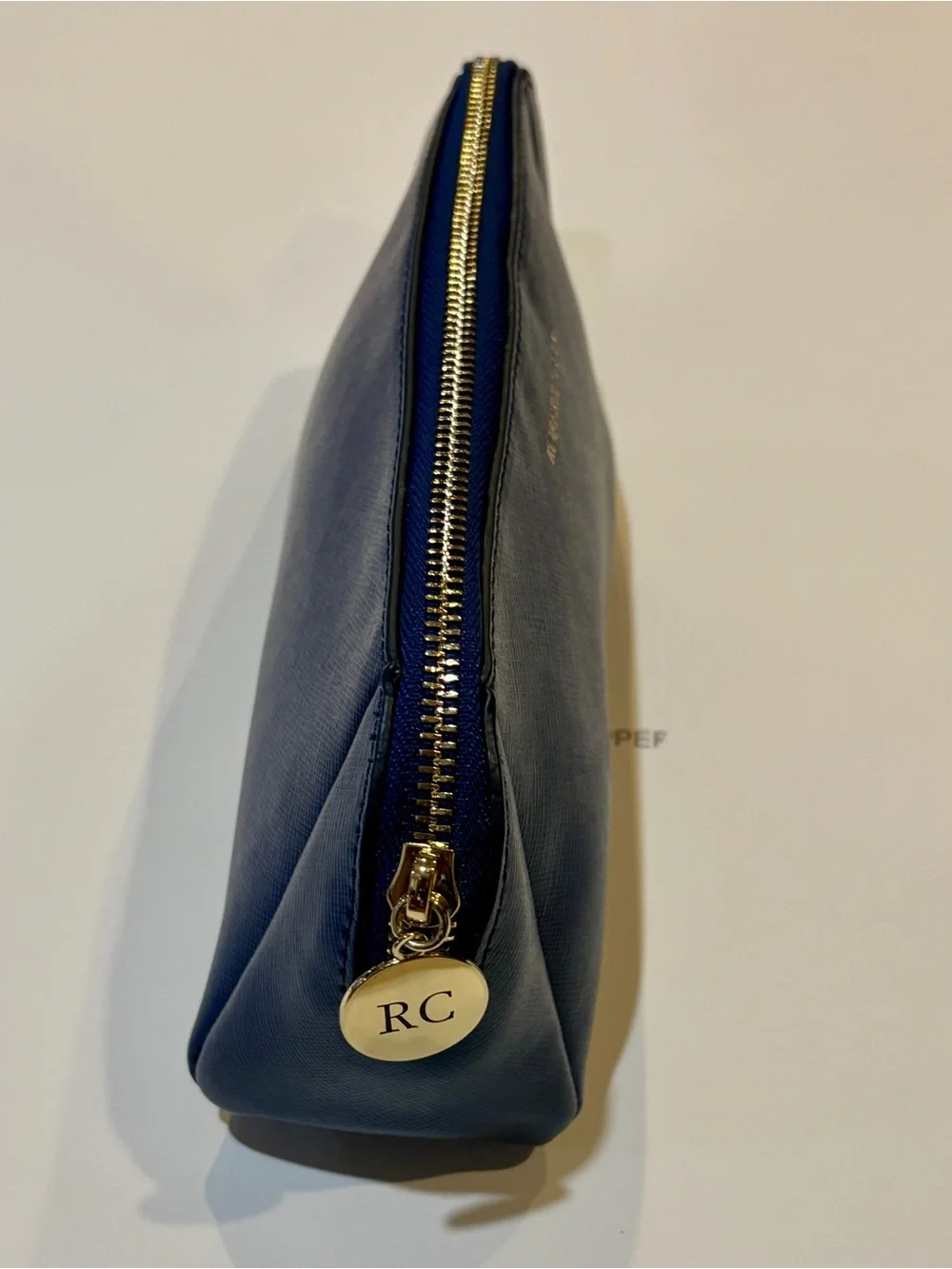 Roberto Coin Blue Saffiano Leather Cosmetic Makeup Travel Pouch Zip Case